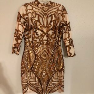 Gold Long sleeve short dress